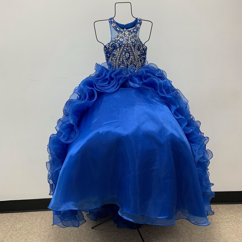 Tiffany & Co. Girls Royal Blue Beaded Halter Ball Gown